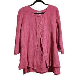 Coldwater Creek Light As Air Gauze Tunic Top XL 3/4 Sleeve Mauve Pink Beachy Art